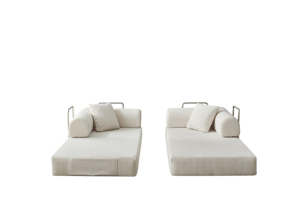 English Elm 78.8" Corduroy Modular Floor Sofa Convertible Sleeper Futon with Pillow Back Support Off White W5617P456003