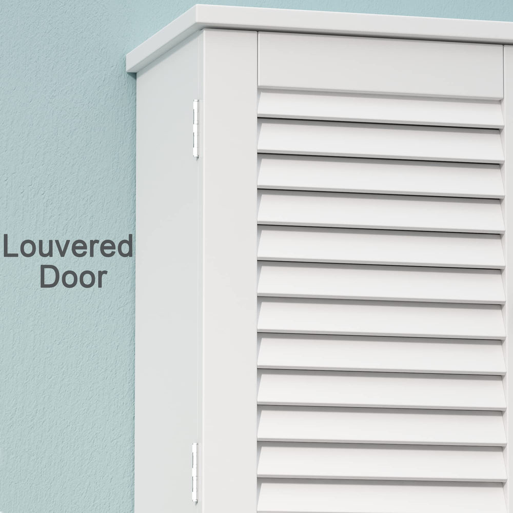 English Elm Wall-Mounted Bathroom Cabinet with Louvered Doors, Adjustable Shelves, Open Shelf & Towel Rod for Organized, Ventilated Storage White T3771P368595