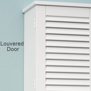 English Elm Wall-Mounted Bathroom Cabinet with Louvered Doors, Adjustable Shelves, Open Shelf & Towel Rod for Organized, Ventilated Storage White T3771P368595