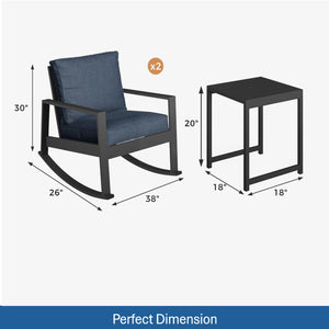 English Elm Aluminum Powder Coated Outdoor Rocking Set with Side Table for Porch or Deck B082P455104