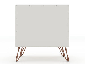 English Elm Rockefeller 20" Nightstand with Drawer and Open Shelf, Metal Splayed Legs, Modern Storage Accent Off White B365P398158