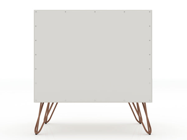 English Elm Rockefeller 20" Nightstand with Drawer and Open Shelf, Metal Splayed Legs, Modern Storage Accent Off White B365P398158