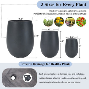 English Elm U_style Mgo Round Planter Set Three Piece Outdoor Patio Lightweight Modern Sculptural N711P406658B