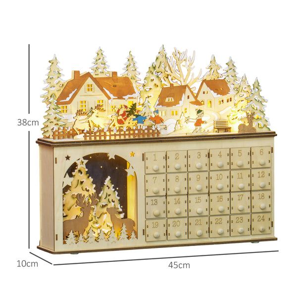 English Elm Homcom Light-Up Christmas Advent Calendar With 24 Drawers, Battery-Operated Led For Festive Fun W2225P249701