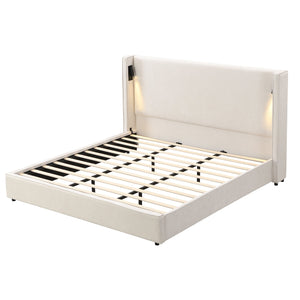 English Elm Christopher Knight Home® - King Size Upholstered Bed Frame With Wingback Headboard, Usb Charging & Adjustable Reading Lamp N757P235229B