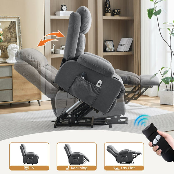 English Elm Swivel Rocker Recliner with Massage Heat and Usb Port for Living Room Comfort Grey W1521P425512