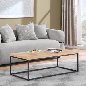 English Elm 47" Faux Stone Slab Coffee Table with Powder-coated Steel Frame for Modern Loft Living Oak W3151P400581