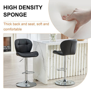 English Elm Set of 2 Adjustable Tufted Pu Barstools with Chrome Base for Kitchen or Pub W3875P382613