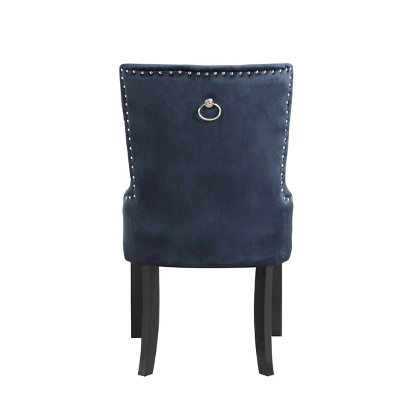 English Elm Velvet Tall Tufted Dining Chair in Black Velvet with Silver Nailhead Trim, Ring Pull & Tapered Legs B016P316090