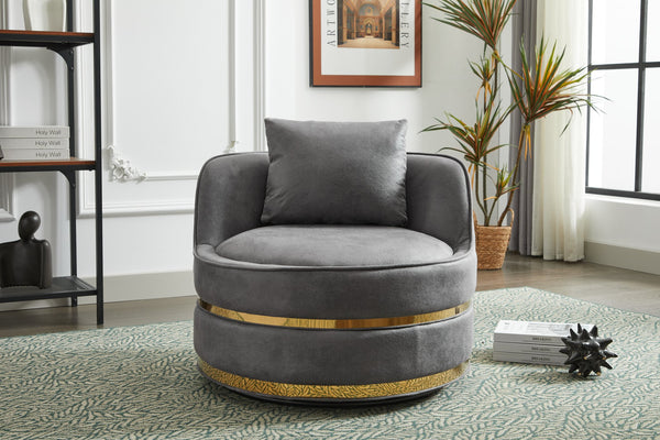 English Elm Swivel Velvet Barrel Chair with Stainless Steel Base, Padded 360° Rotating Accent Seat for Home Grey W2915P218185