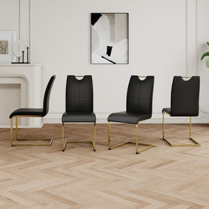English Elm Modern Faux Leather Dining Side Chairs with Chrome Legs Ergonomic Set of 2 Black+Gold W210127294