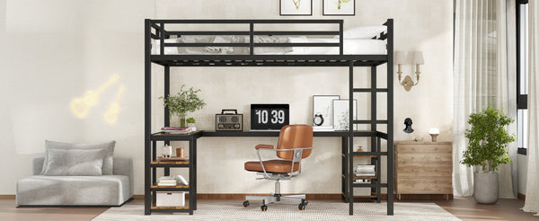 English Elm Metal Twin Xl Loft Bed with L Shaped Desk Wardrobe and Storage for Teens W1580S00065