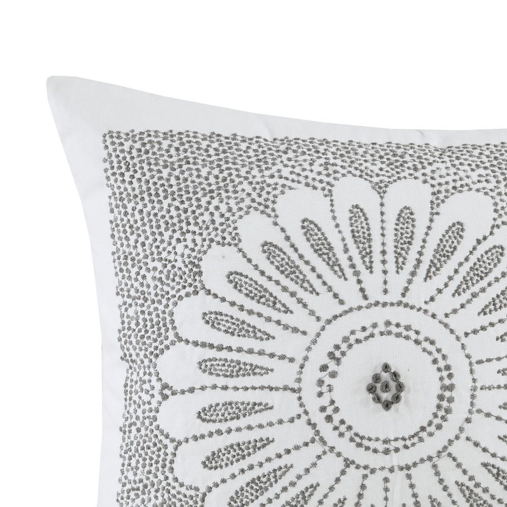 JLA Home INK+IVY - Cotton Embroidered Medallion Square Pillow 20x20 — Neutral Grey Motif, Removable Cover, Hypoallergenic Fill II30-609