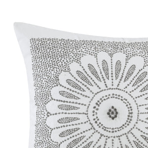 JLA Home INK+IVY - Cotton Embroidered Medallion Square Pillow 20x20 — Neutral Grey Motif, Removable Cover, Hypoallergenic Fill II30-609