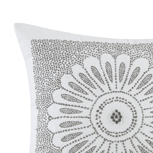 JLA Home INK+IVY - Cotton Embroidered Medallion Square Pillow 20x20 — Neutral Grey Motif, Removable Cover, Hypoallergenic Fill II30-609