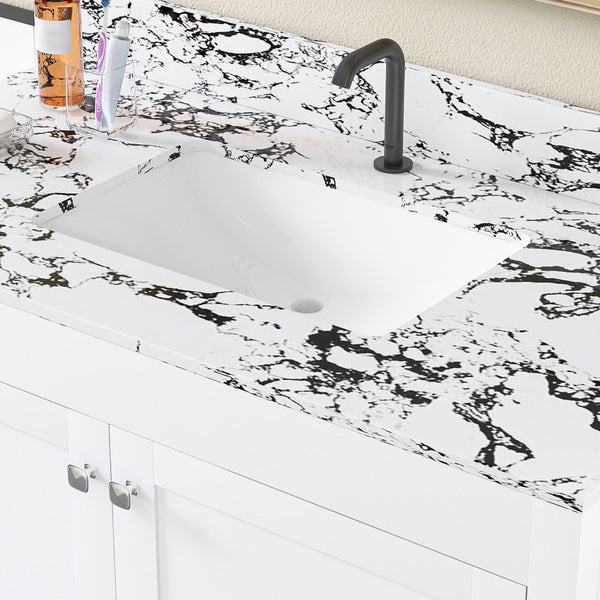 English Elm Modern 43 Inch Bathroom Vanity Solid Wood Cabinet with Soft Close Drawers Storage W509S00170
