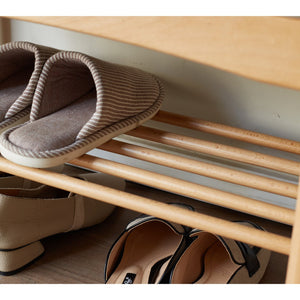 English Elm (Gray) Natural Solid Wood Shoe Bench with Storage, Mid-Century Beech Design, Padded Cushion, Eco-Friendly Durable Seating W1283P401287