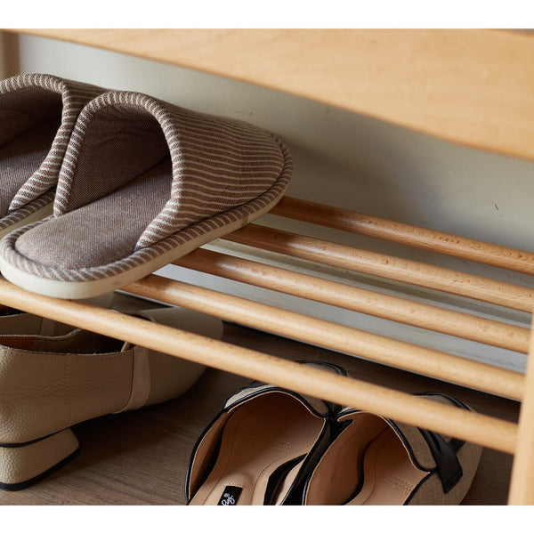 English Elm (Gray) Natural Solid Wood Shoe Bench with Storage, Mid-Century Beech Design, Padded Cushion, Eco-Friendly Durable Seating W1283P401287