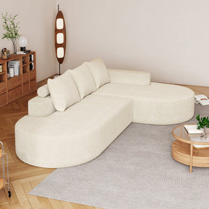 English Elm Modern Curved Sectional Sofa - Chenille Upholstered L-Shaped Couch With Pillows For Living Room Comfort W834S00451