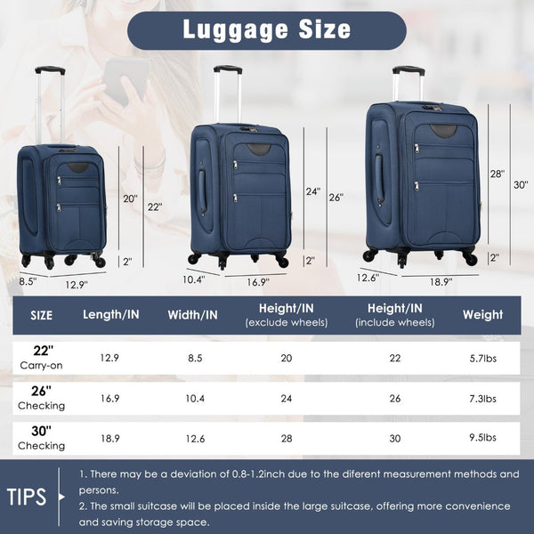 English Elm Softside Expandable Spinner Luggage Set with Tsa Lock Duffel Polyester Travel Dark Blue N732P201004M