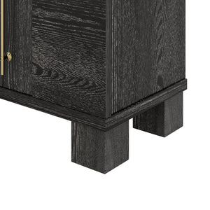 English Elm Trexm Ash Veneer Buffet with Gold Handles and Adjustable Shelves for Dining Spaces Black N715P392244B
