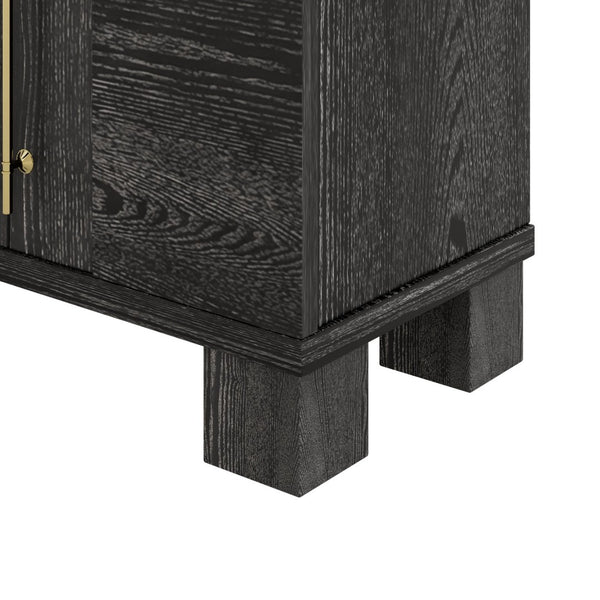 English Elm Trexm Ash Veneer Buffet with Gold Handles and Adjustable Shelves for Dining Spaces Black N715P392244B