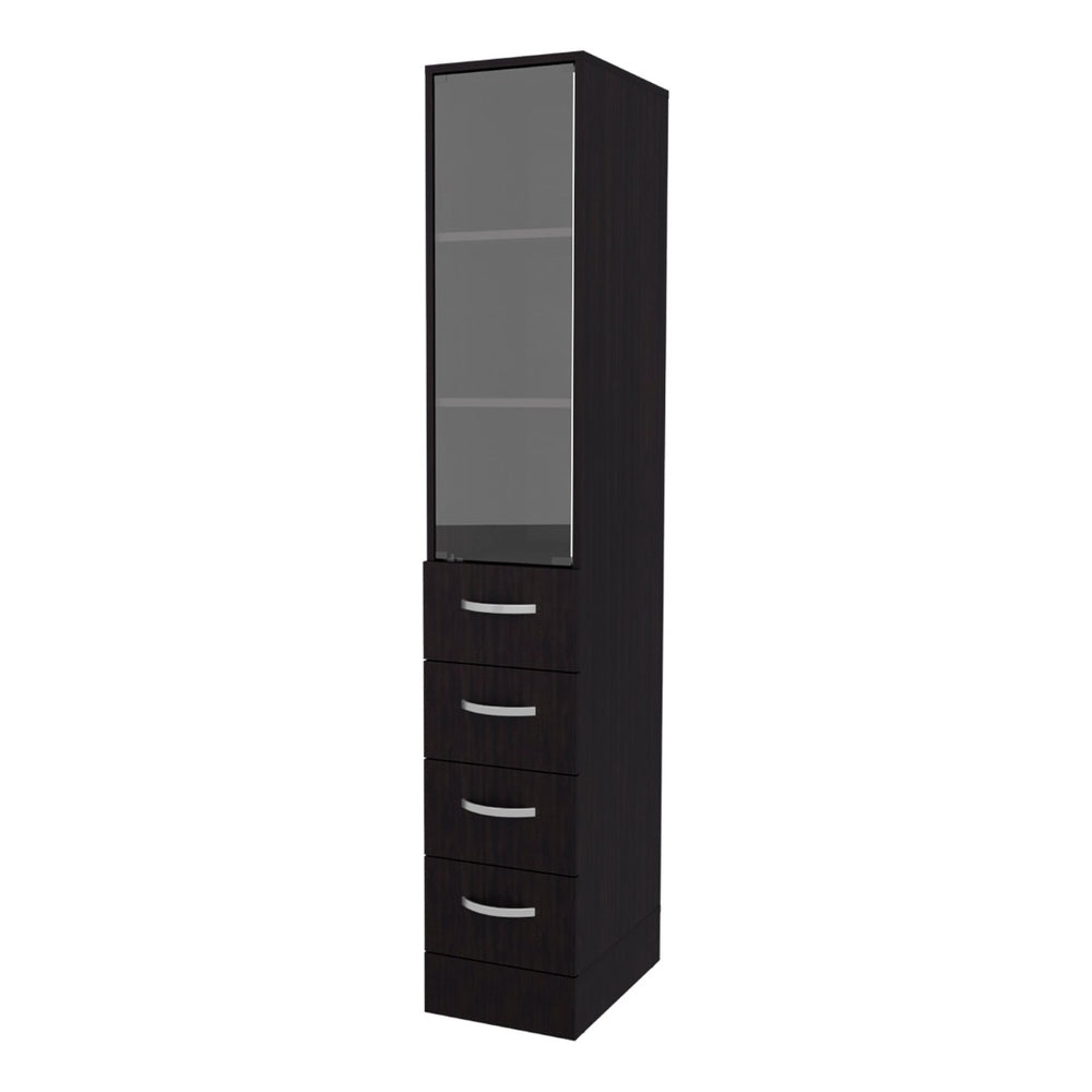 English Elm Wengue Tall Linen Cabinet with Four Drawers and Open Shelves for Bathroom Storage B062P461069