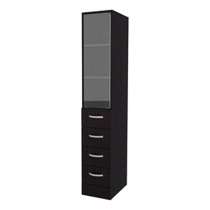 English Elm Wengue Tall Linen Cabinet with Four Drawers and Open Shelves for Bathroom Storage B062P461069