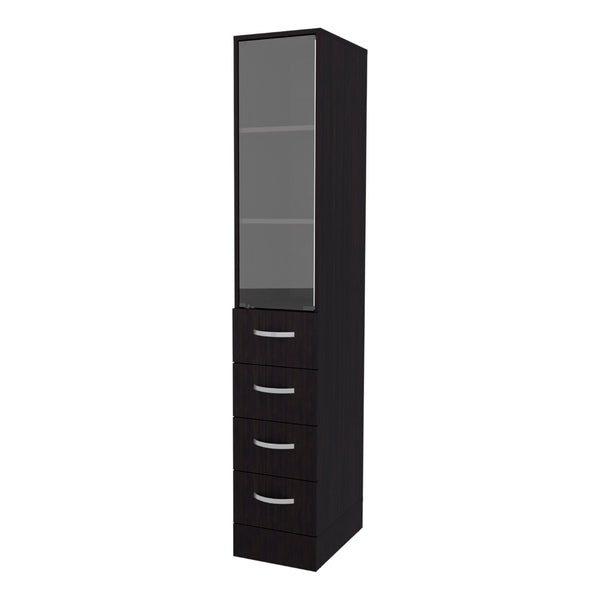 English Elm Wengue Tall Linen Cabinet with Four Drawers and Open Shelves for Bathroom Storage B062P461069