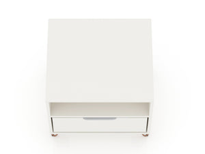 English Elm Rockefeller 20" Nightstand with Drawer and Open Shelf, Metal Splayed Legs, Modern Storage Accent White B365P398142