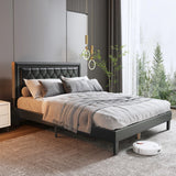 English Elm Upholstered Platform Bed Frame With Adjustable Headboard Available In Queen Size