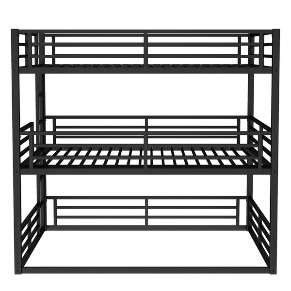 English Elm Queen Metal Triple Bunk Bed - Space-Saving Design With Safety Guardrails & Noise Reduction, Black Finish W1580S00176-GIGA