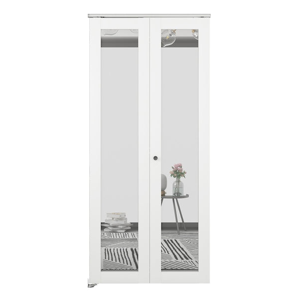 English Elm 30 in Matte Mdf Bi-fold Door with Frosted Glass Panels Hardware and Handle Included B2763P483201