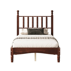 English Elm Twin Rubberwood Platform Bed Gourd Headboard Retro Bohemian Bedroom Slat Base Walnut N733P427029D