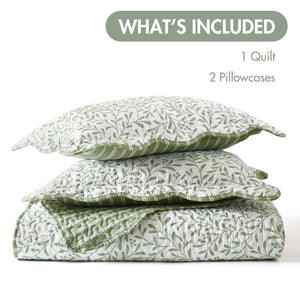 English Elm 3-piece King Quilt Set Scalloped Hem Microfiber Bedding for Master or Guest Room Sage Green B035P482950