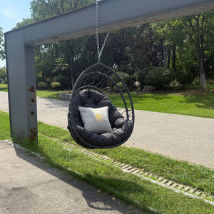 English Elm Outdoor Rattan Egg Swing Chair - Stylish Dark Gray Hanging Chair For Indoor & Outdoor Relaxation W2500P362156-GIGA