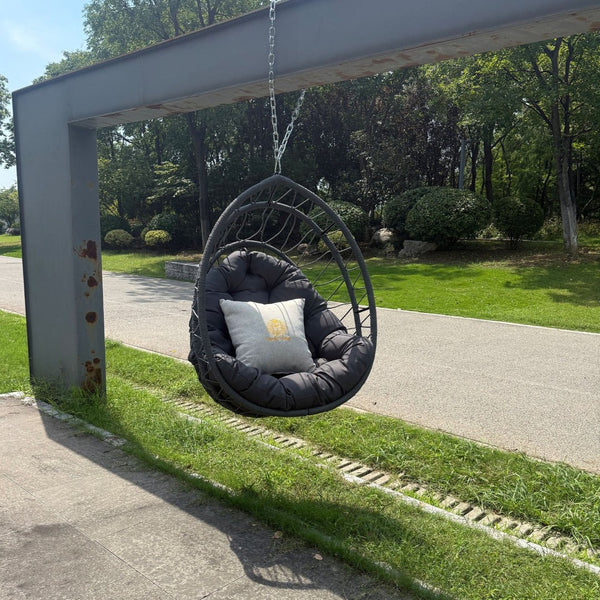 English Elm Outdoor Rattan Egg Swing Chair - Stylish Dark Gray Hanging Chair For Indoor & Outdoor Relaxation W2500P362156-GIGA