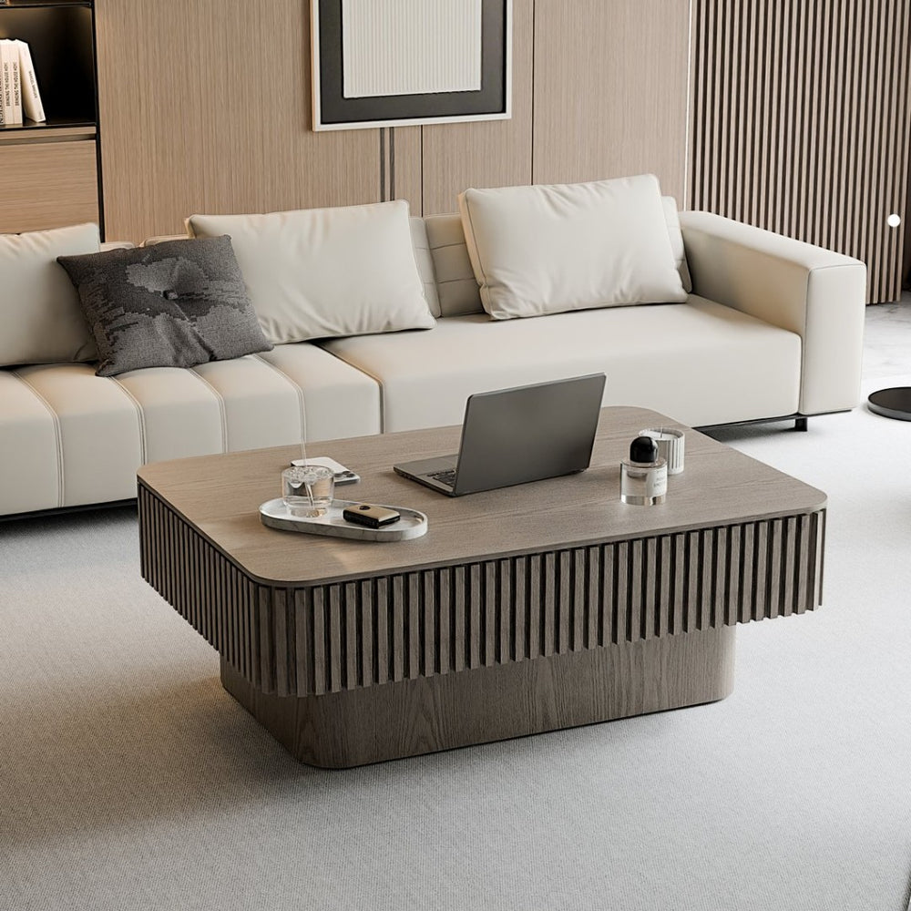 English Elm 38.6'' Fluted Lift Top Coffee Table Wood Veneer Hidden Storage Modern Living Room W1435P337635