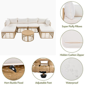 English Elm Go Modular Outdoor Sectional Set Pe Rattan Patio Sofa with Round Coffee Table FG201233AAA