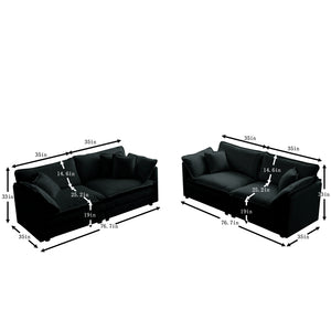 English Elm 2 Black Chenille 2-Piece Living Room Set — Modular 2+2 Sofa Pair, Solid Wood Frame, Plush Comfort Seating W714S00624