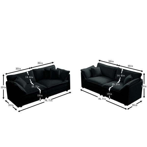 English Elm 2 Black Chenille 2-Piece Living Room Set — Modular 2+2 Sofa Pair, Solid Wood Frame, Plush Comfort Seating W714S00624