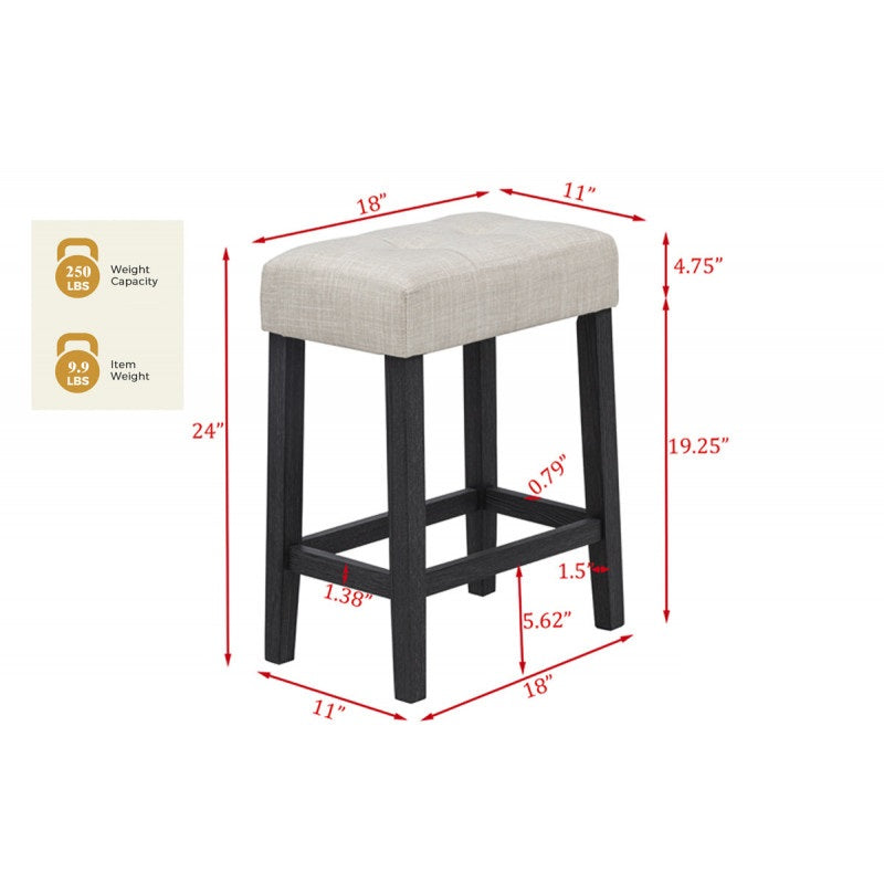 English Elm Black/Beige Backless Bar Stools Set of 2 – Plush Beige Polyester Seats, Durable Rubberwood Frame, 24"H B011P375263