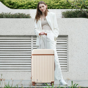 English Elm Luggage Set 5 Piece Abs Hardside Expandable Spinner Wheels Tsa Lock Travel Bags Brown+White N732P326115K