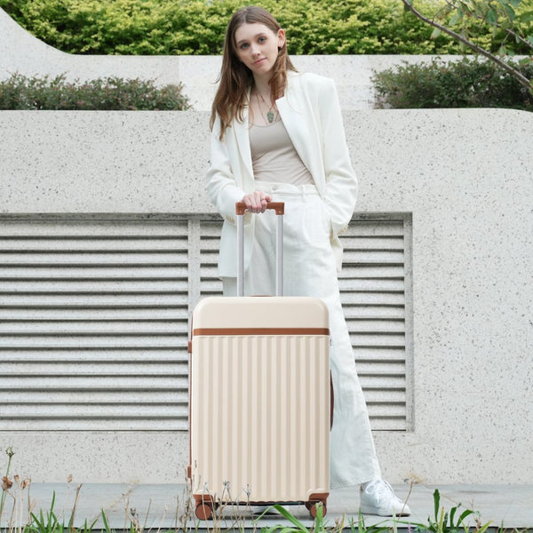 English Elm Luggage Set 5 Piece Abs Hardside Expandable Spinner Wheels Tsa Lock Travel Bags Brown+White N732P326115K