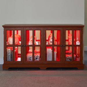 English Elm Vintage Led Curio Display Cabinet - Antique Oak Showcase With Adjustable Shelves & Bluetooth Lighting W1758P300120-GIGA