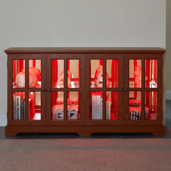 English Elm Vintage Led Curio Display Cabinet - Antique Oak Showcase With Adjustable Shelves & Bluetooth Lighting W1758P300120-GIGA