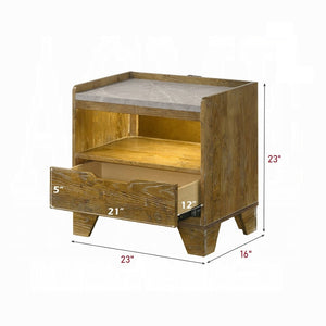 English Elm Transitional Aspen Brown Wood Nightstand with Led Shelf Usb Charging and Storage Drawer B2741P411507