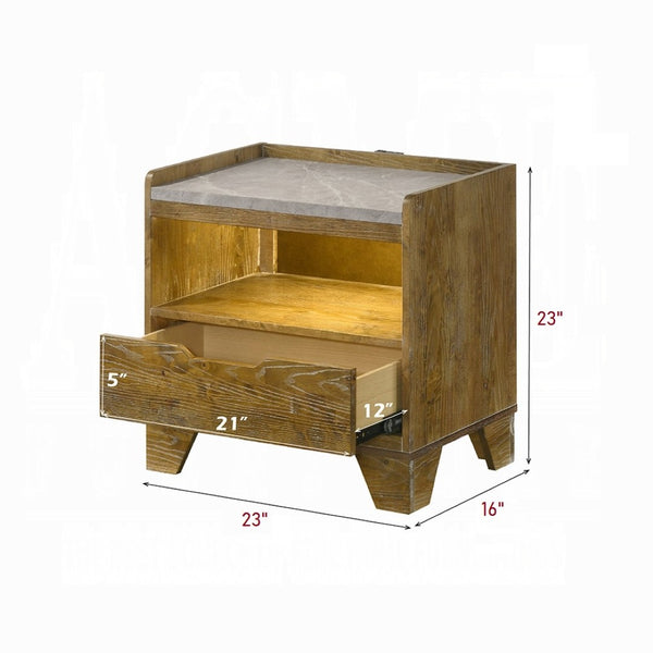 English Elm Transitional Aspen Brown Wood Nightstand with Led Shelf Usb Charging and Storage Drawer B2741P411507