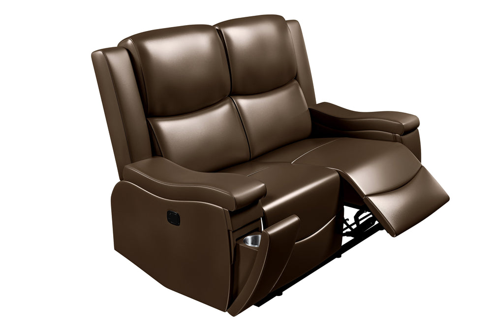 English Elm Recliner Plush 3-Seat Manual Sofa with Hidden Cup Holders, Headrest Support for Ultimate Comfort and Style Camel 60 L x 31 W x 26 H B089P240489
