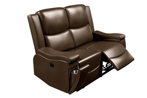 English Elm Recliner Plush 3-Seat Manual Sofa with Hidden Cup Holders, Headrest Support for Ultimate Comfort and Style Camel 60 L x 31 W x 26 H B089P240489